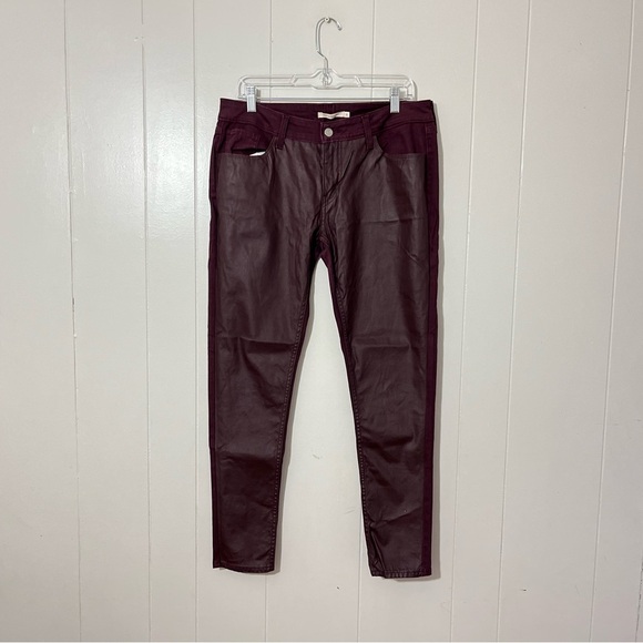 Levi's 535 Super Skinny Maroon Faux Leather Front Denim Pants Size 31 - Picture 1 of 15